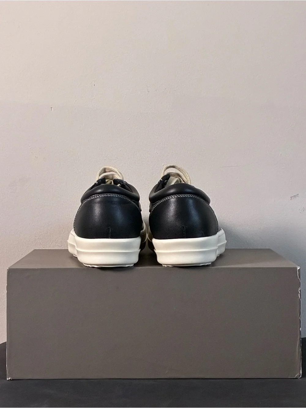 Rick Owens Black Leather Low-Top Sneakers with Cream Accents